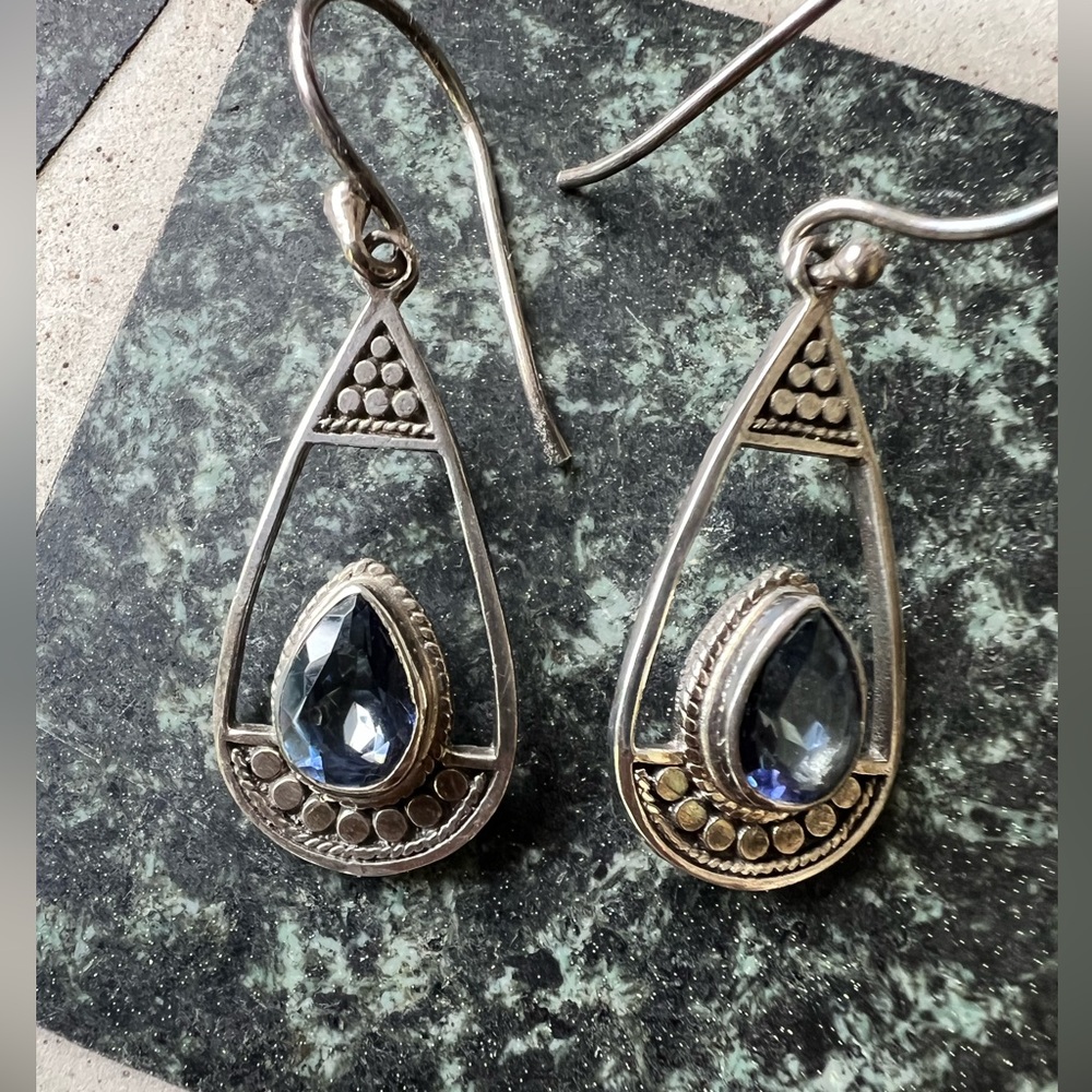 Sterling Silver and Amethyst tested dangle earrings. 1” dangle marked ATI 925